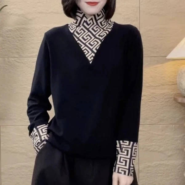 2024新款半高领打底衫冬季新款洋气内搭保暖加绒拼接设计感T恤女