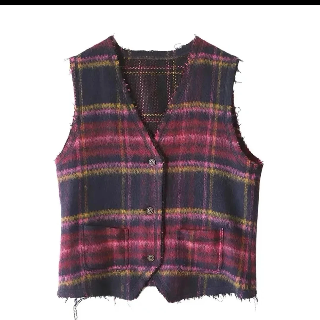 7阁小府～左岸迷香原创格子马甲