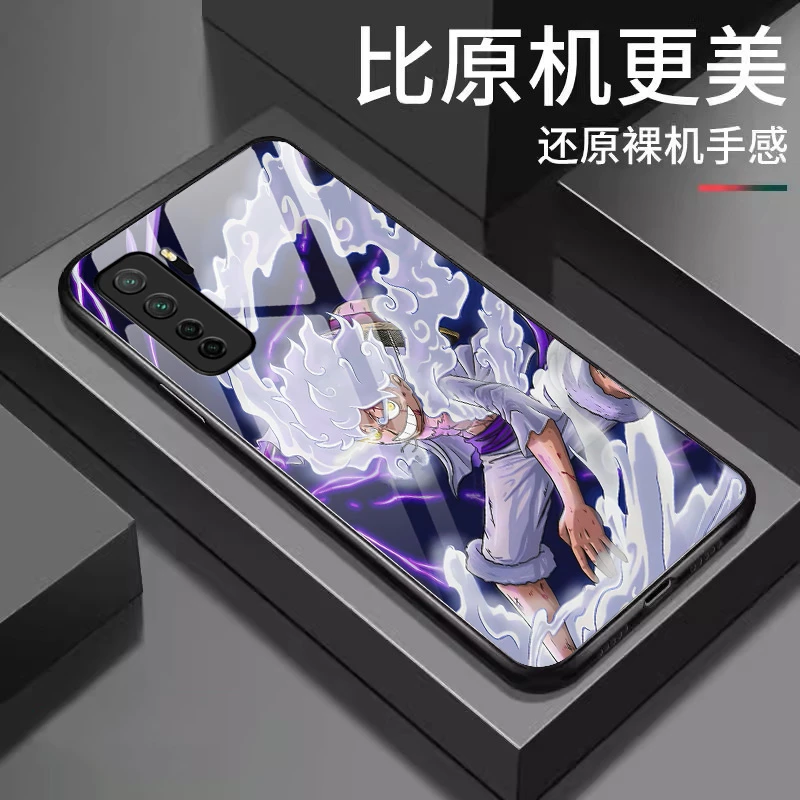 华为Nova7se海贼王尼卡路飞金属漆钢化玻璃镜头全包防摔手机壳