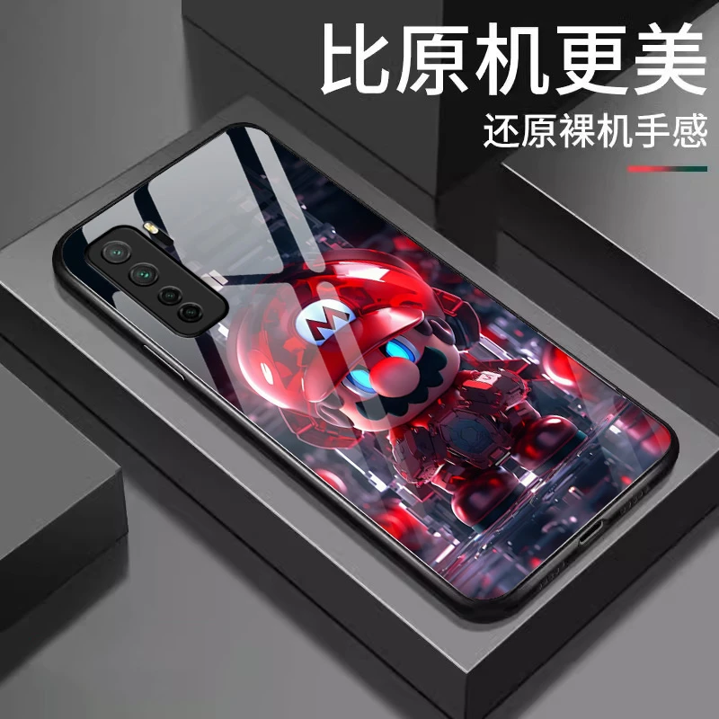 华为Nova7se金属漆钢化玻璃壳马里奥潮牌个性全包防摔手机套