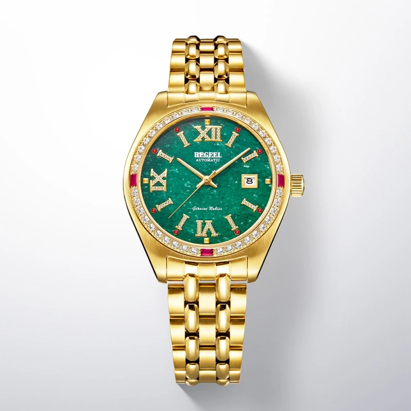 BEGEEL/宾爵-流金系列.森爱金色壳红圈绿搪瓷自动机芯男表B3708M