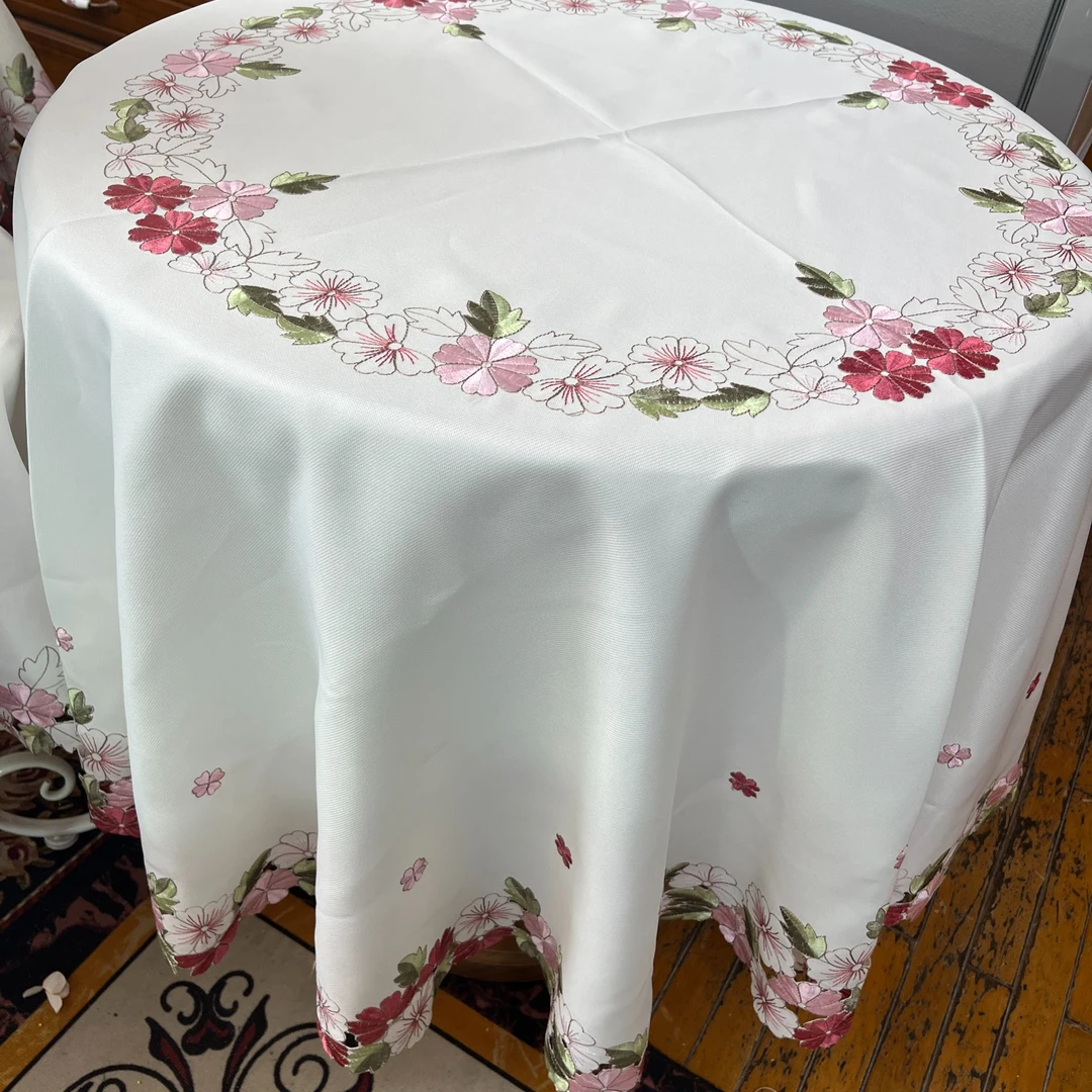 直播间424链接春色满园（圆形180手工镂空平绣樱花圆形桌布）180圆