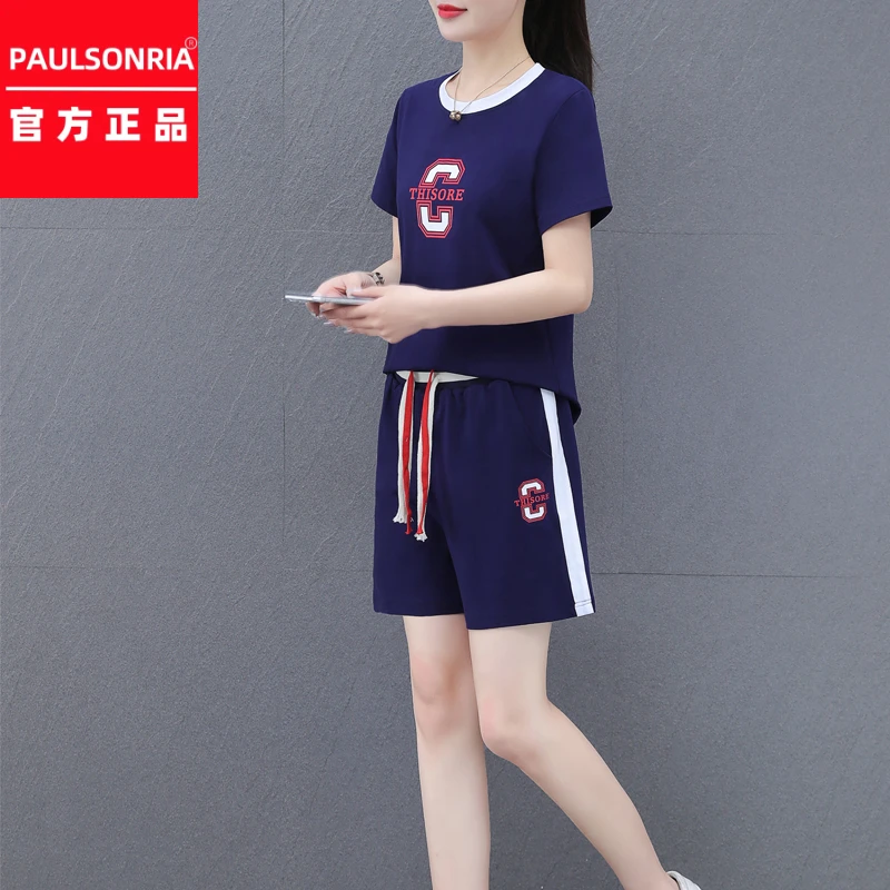 保罗服运动套装2024年夏季新款短裤短袖休闲跑步服时尚大码两件套