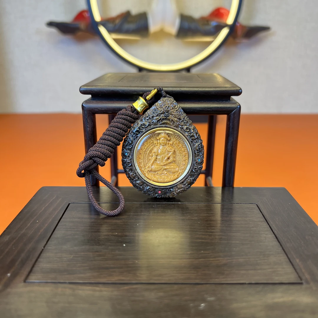唐卡款 龙-蛇《普贤菩萨》八大守护神龙蛇吊坠达拉干天然香木雕挂件