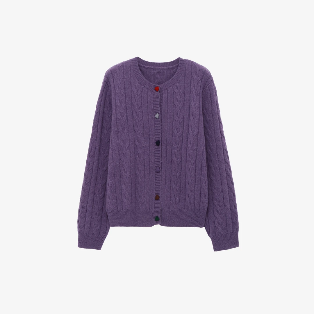 【锦一】"荔秋"爱心单排扣开衫毛衣1517-8112