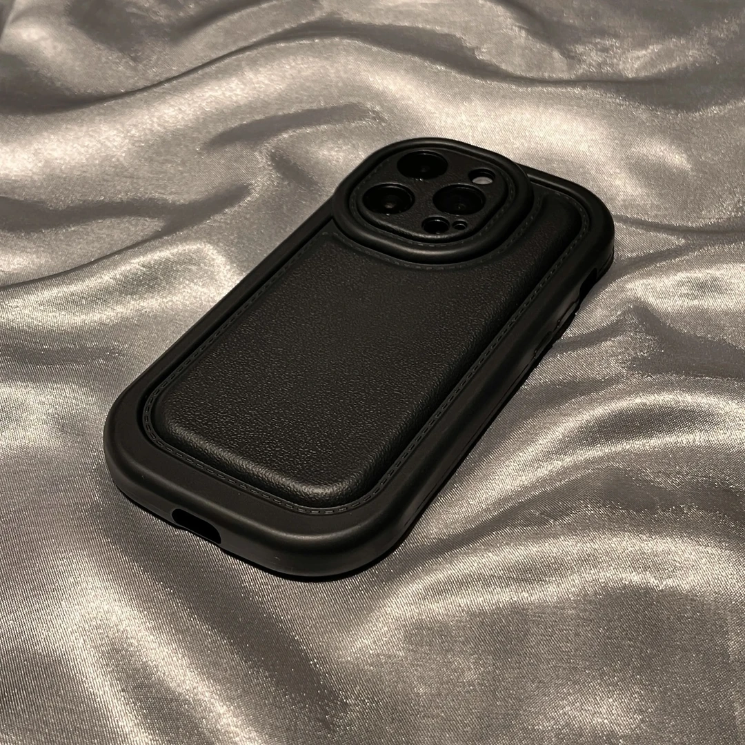 2024新款高级黑色皮纹苹果11/12/13/14手机壳iphone15promax肤感
