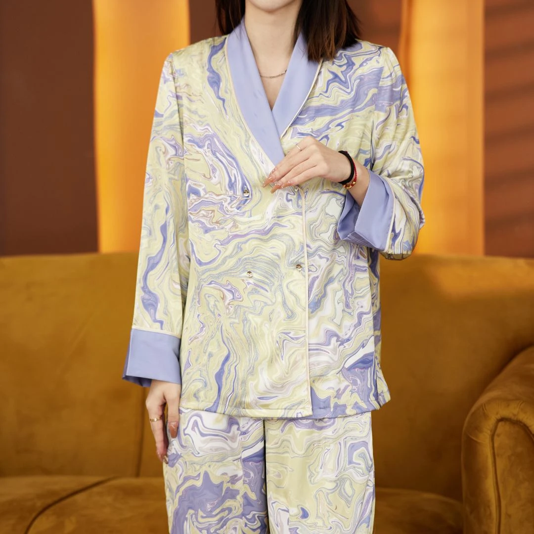 上海故事睡衣女套装{抽象韵色}家居服女士睡衣春夏长袖时尚印花