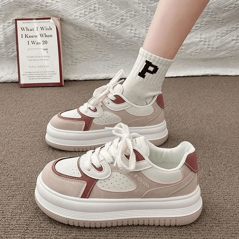 新百伦【断码】爆款韩版厚底小白鞋女ins潮增高板鞋2024新款百搭跑