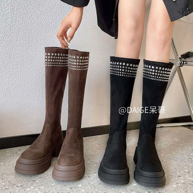 【星海】（跟高5.5cm）2024女款复古时尚百搭厚底长靴*L0916