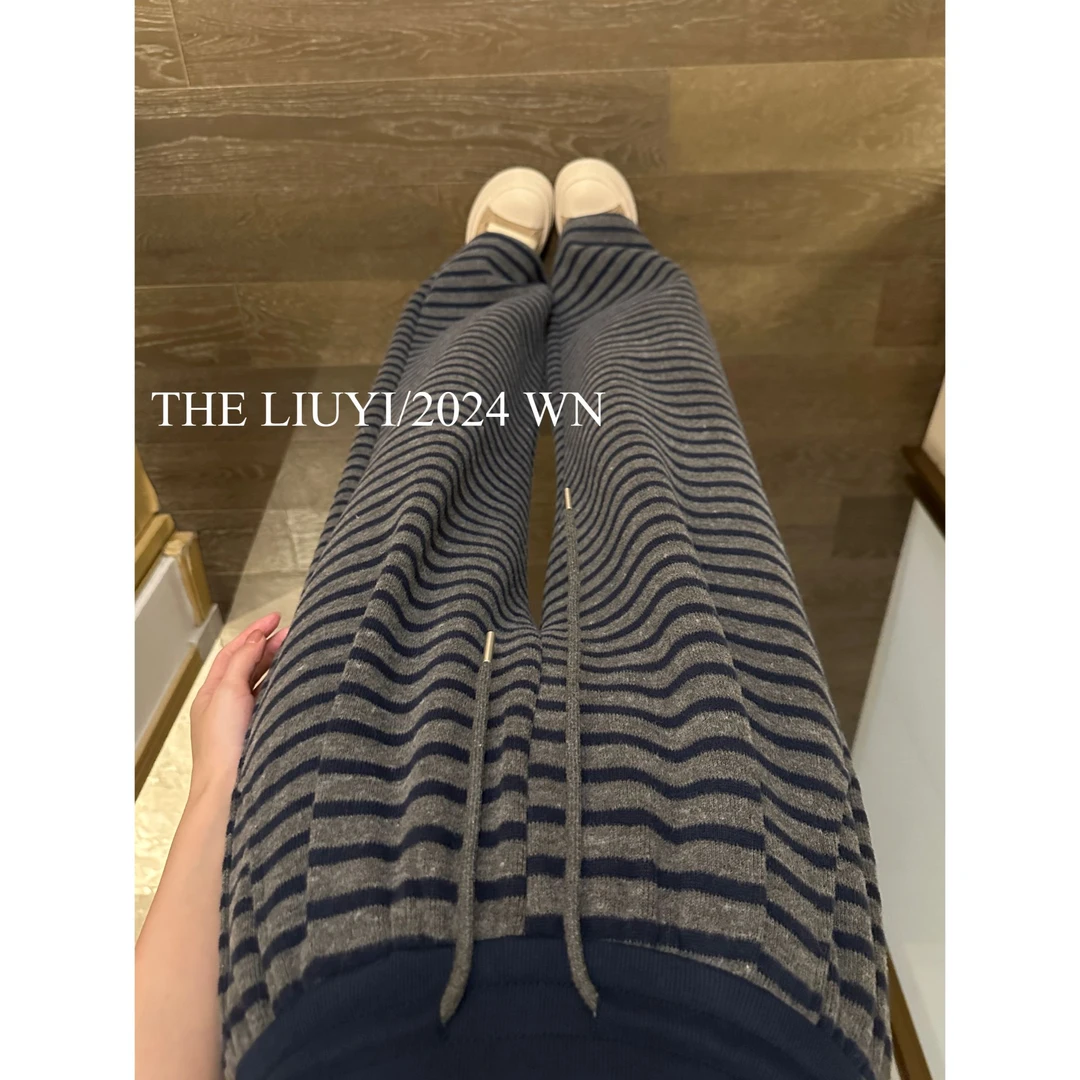 【LIUYI】条纹裤~冬季加绒加厚直筒休闲裤412015