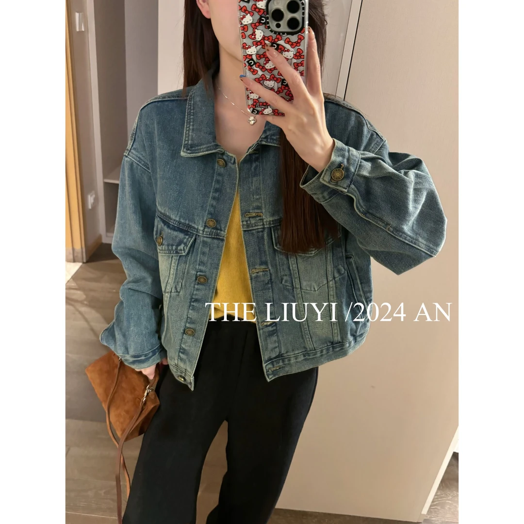 【LIUYI】豹纹牛仔~秋冬百搭休闲牛仔外套48226