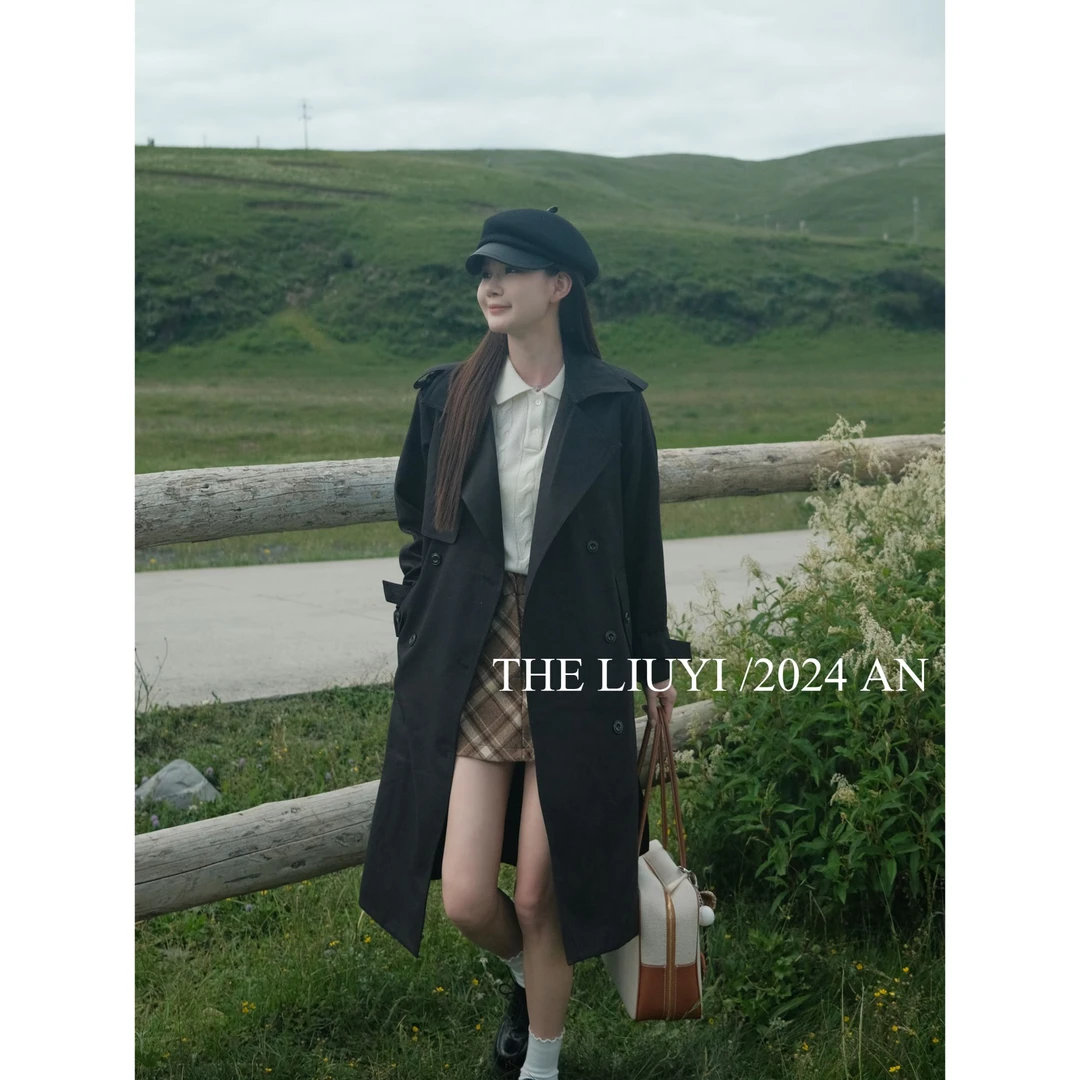 【LIUYI】名利场~黑色中长款风衣外套47279