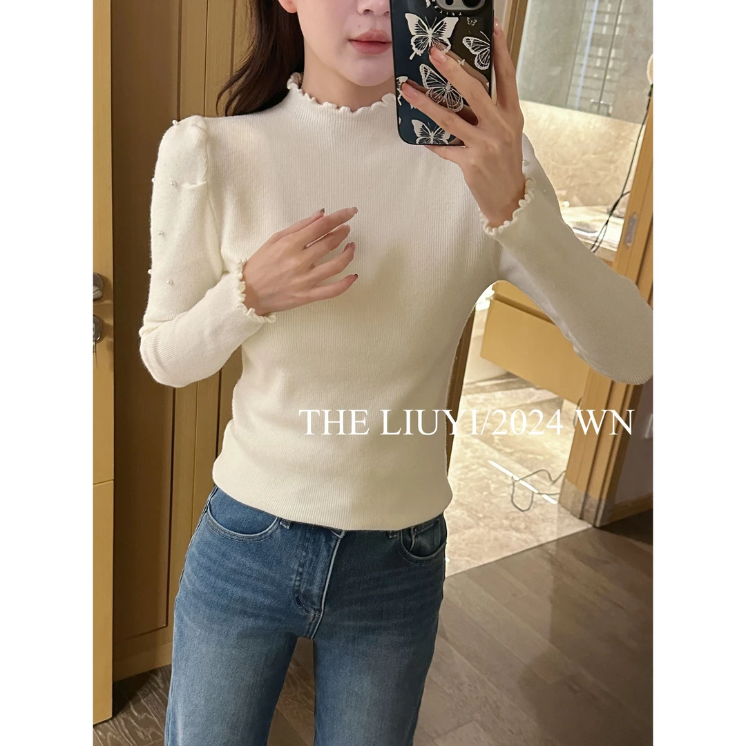 【LIUYI】木耳边珍珠~冬季重工钉珠打底毛衣411223