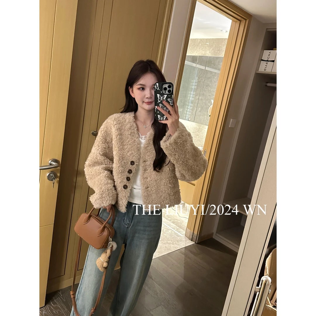 【LIUYI】千山暮雪~冬季100%颗粒羊毛v领外套410274