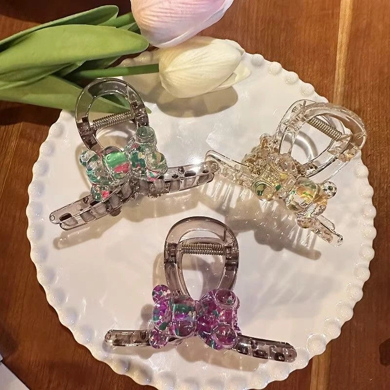 亚克力小熊~可爱设计ins发夹女后脑勺盘发抓夹气质鲨鱼夹子头饰