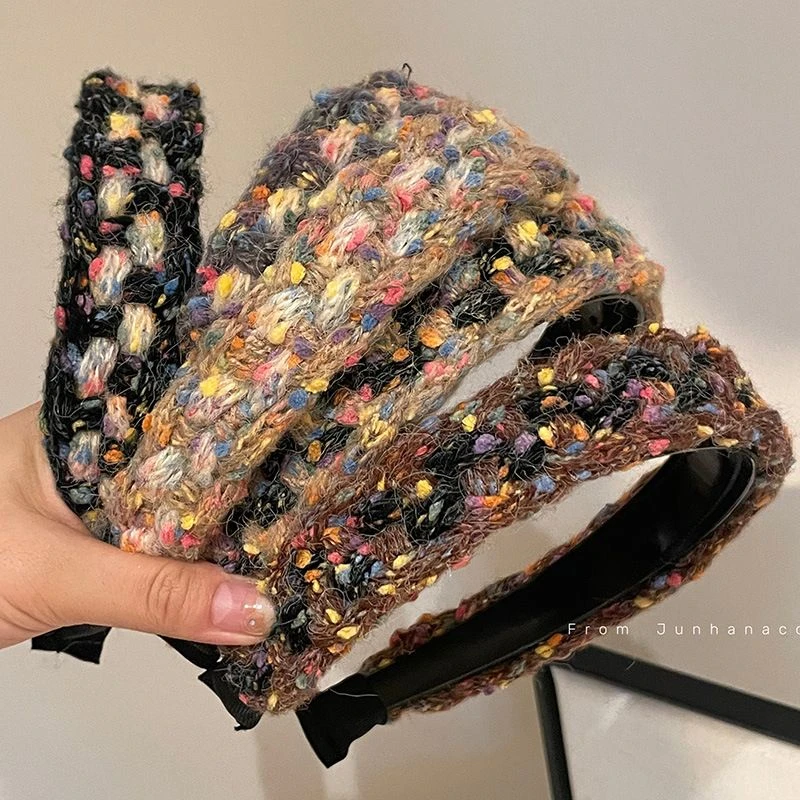 韩版秋冬彩色针织毛线宽版发箍气质甜美可爱麻花头箍高J感头饰女