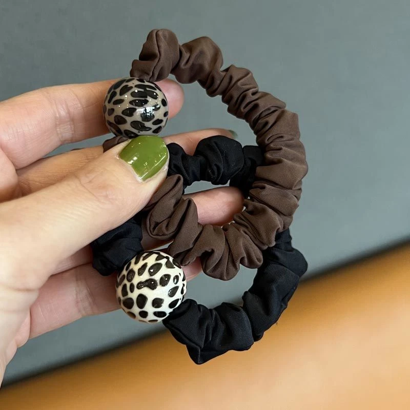 韩国ins人气秋冬豹纹球球扎丸子头皮筋女黑咖皮筋发绳韩式头绳