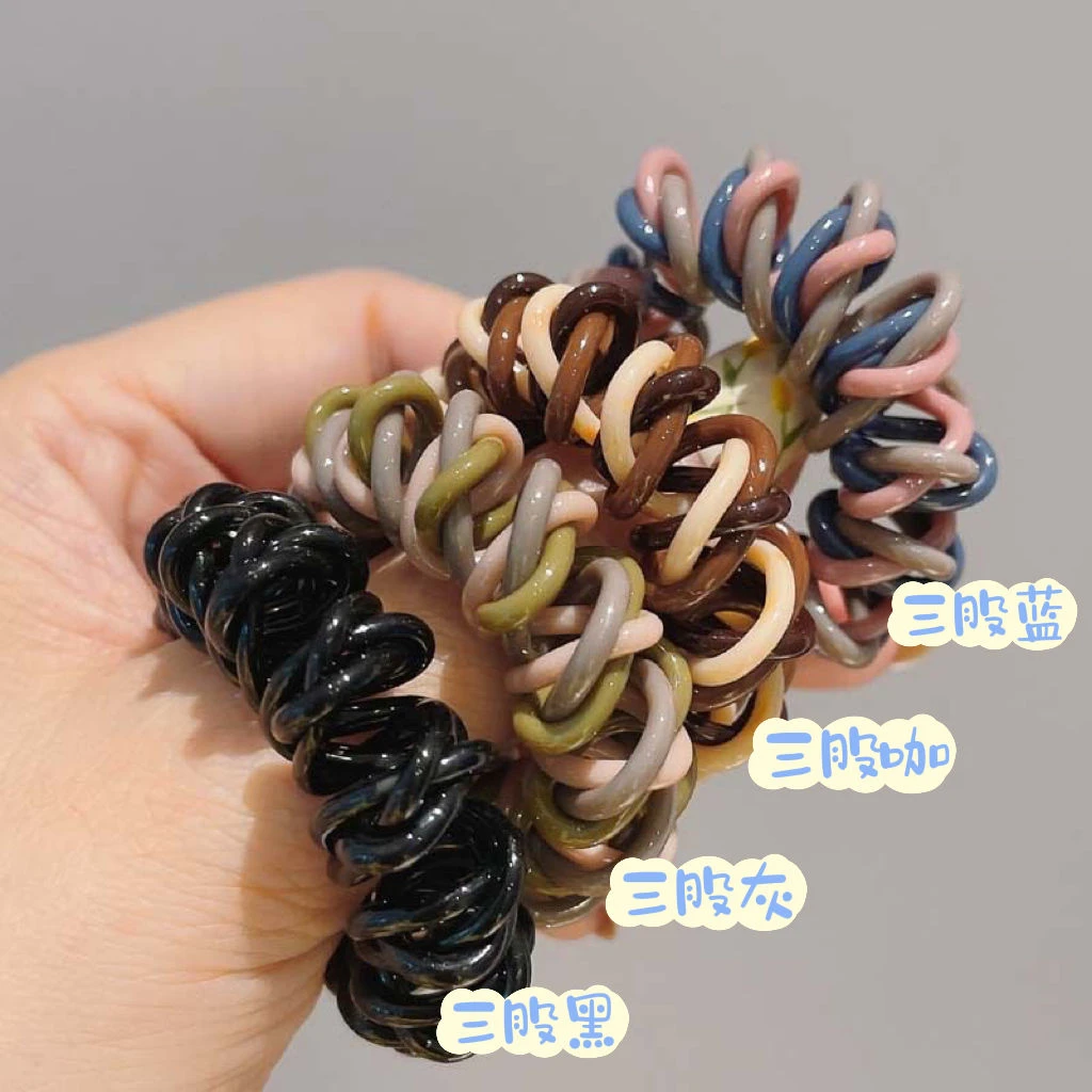 三股缠绕渐变色电话线发圈简约无痕不勒发头绳高丸子头