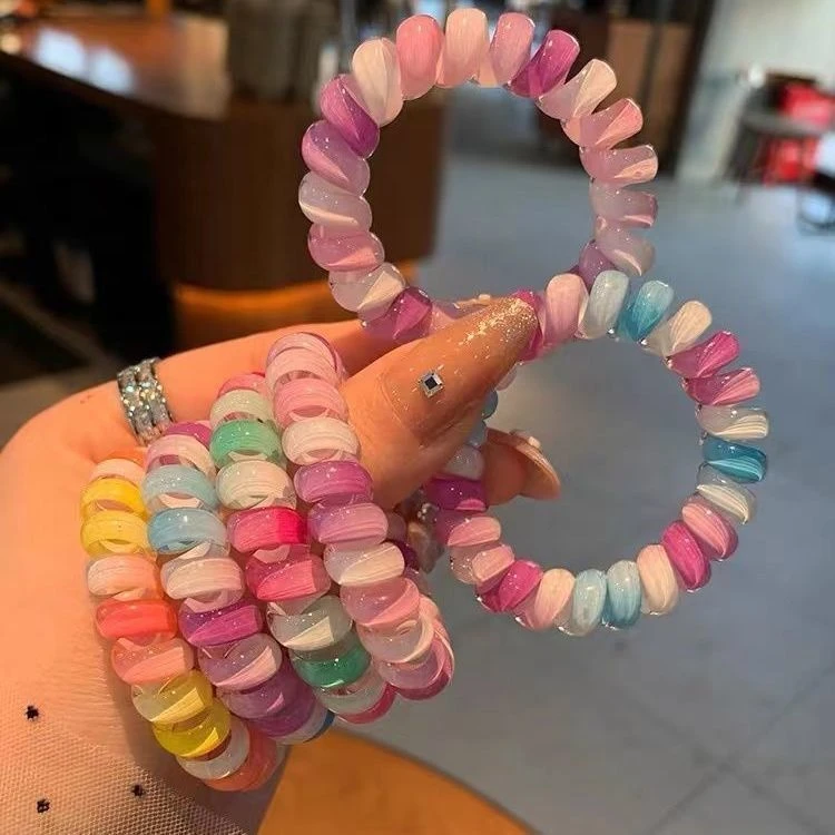 网红可爱日系渐变色电话线发圈韩清新甜美发绳扎头