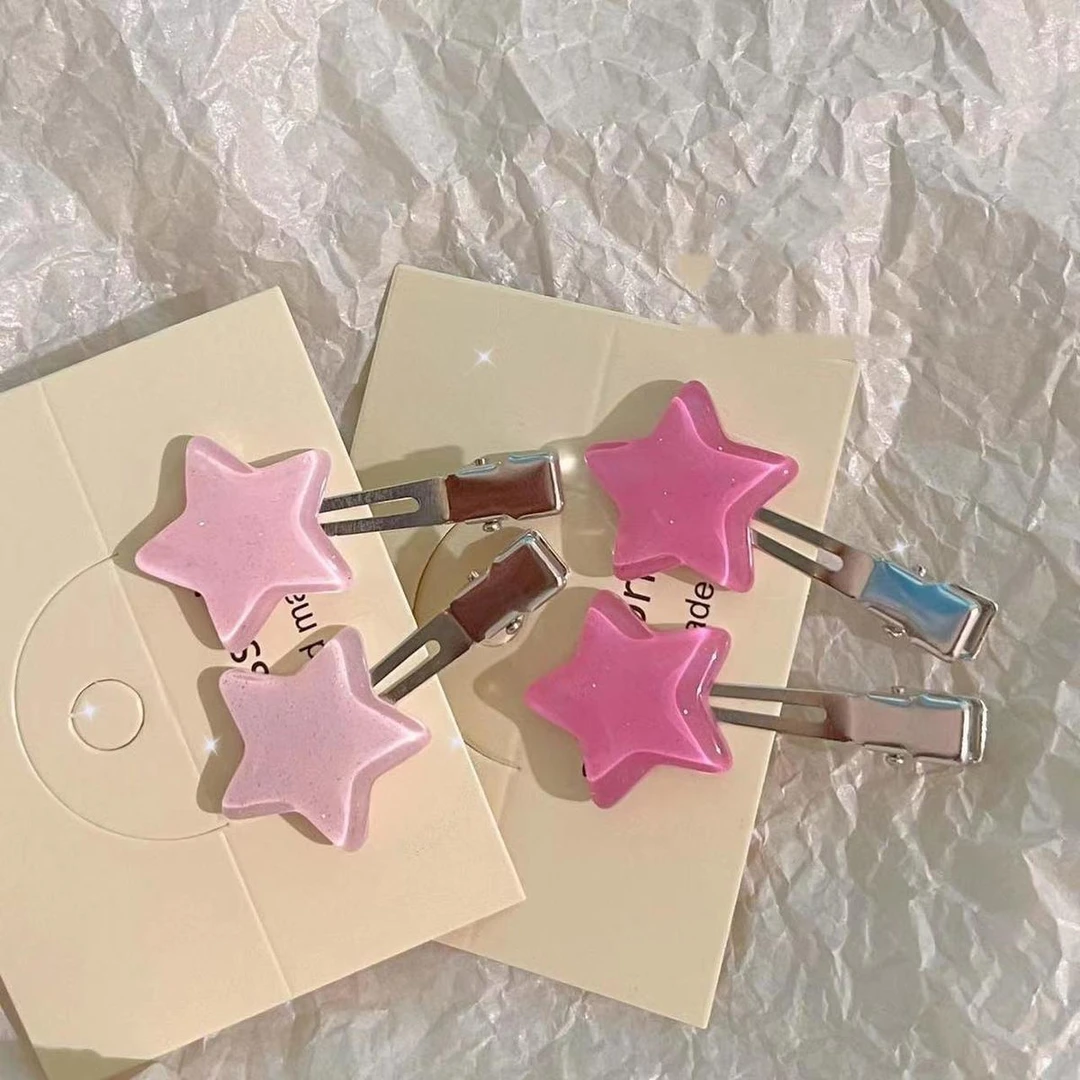 多巴胺可爱细闪粉色星星发夹鸭嘴夹甜美少女心边夹刘海