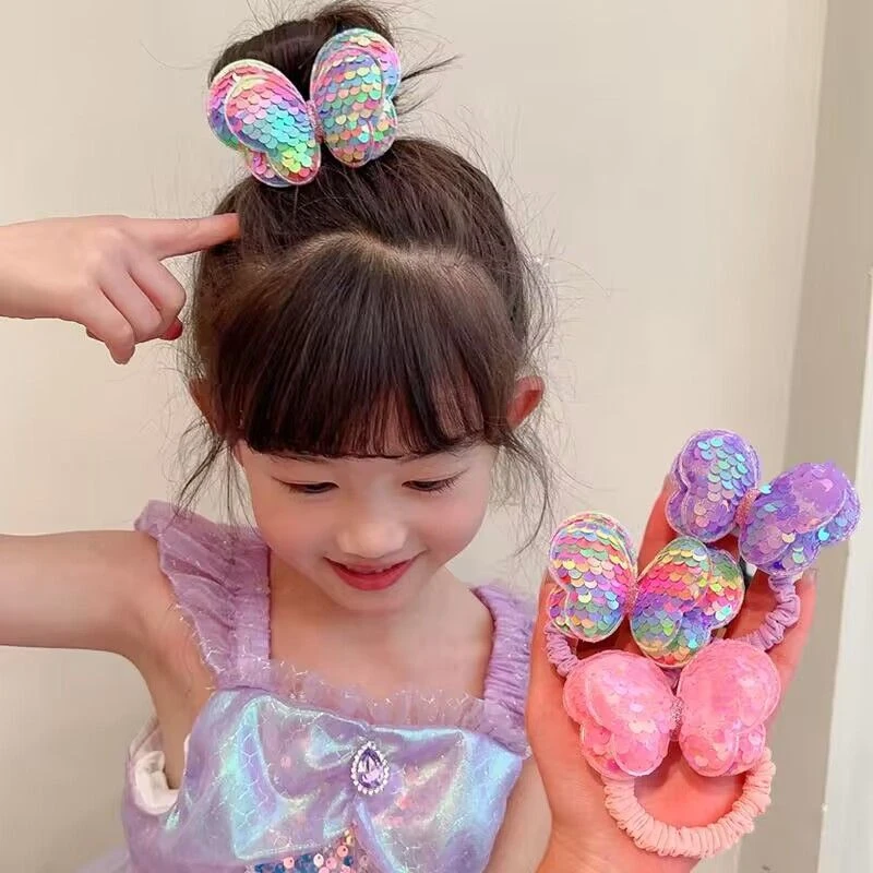女童亮片蝴蝶结头绳小女孩头饰发绳皮套扎马尾皮筋