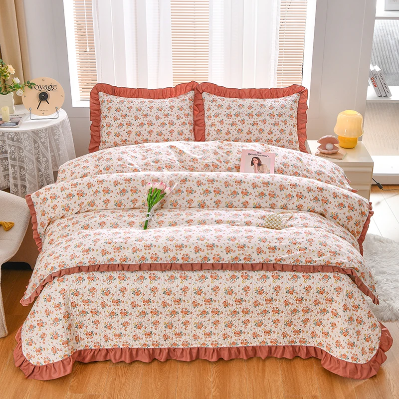 【韩版全棉】小花边床盖四件套A类碎花被套纯棉床上用品4件套四季款