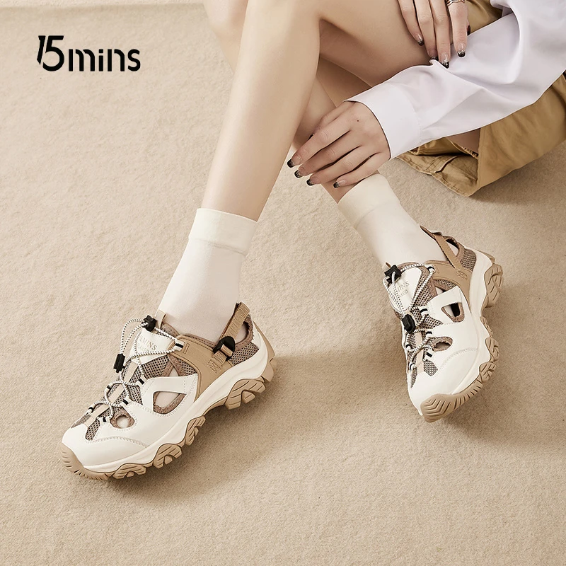 15mins厚底运动凉鞋女夏季2024年新款速干溯溪鞋涉水鞋户外登山鞋