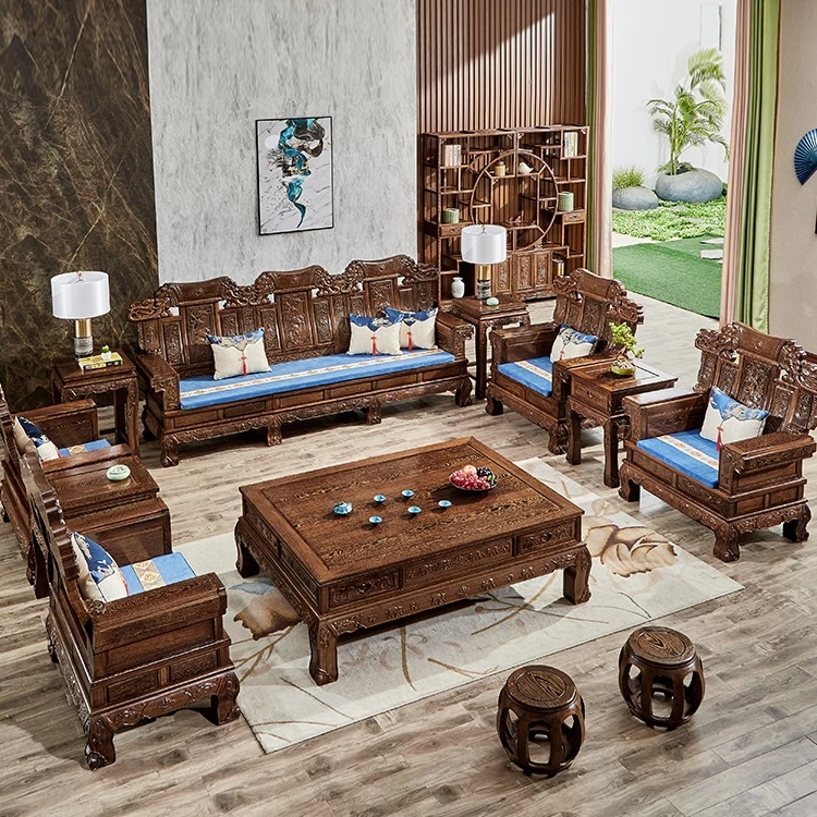 【源头工厂】大奔沙发鸡翅木123六件客厅简约组合全套古典红木