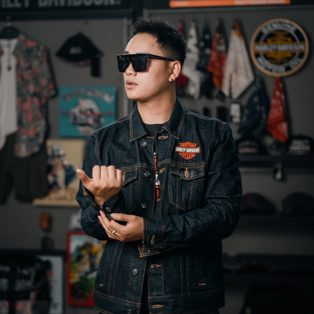 哈雷戴维森超帅气高级感男款徽标logo牛仔外套