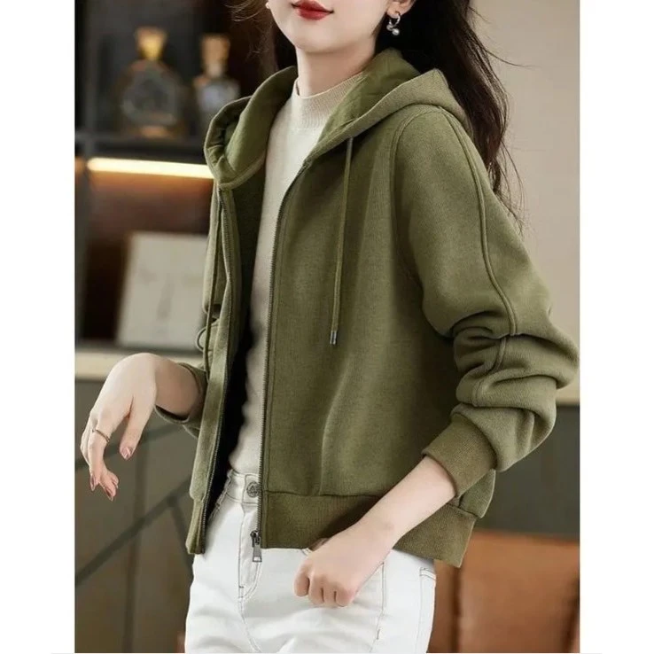 连帽女士卫衣开衫拉链短款外套2024秋冬季新款小个子休闲爆款洋气