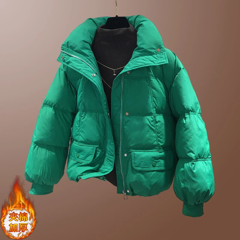 靓雅女【冬日恋歌】纯色开衫加厚保暖棉服女2026冬季新款时尚面包服