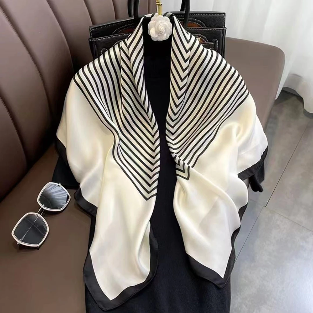 秋冬90cm丝巾大方巾女洋气时尚百搭装饰领巾护颈披肩围巾气质长款