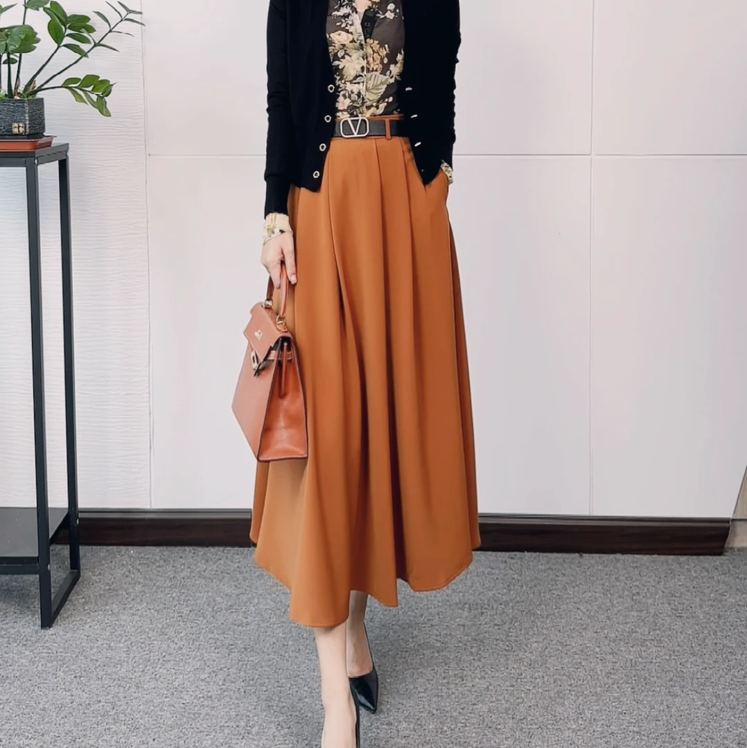 （赠腰带）2025时尚秋冬显瘦高腰垂顺A字半身裙