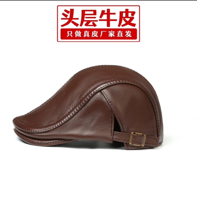 头层牛皮鸭舌帽四季薄款中老年软面牛皮帽子休闲前进帽