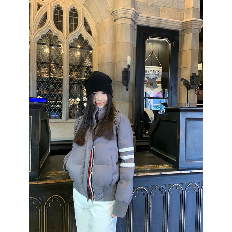 YOKLASS少女家 灰色条纹立领棉服外套时尚抗风上衣Y28746S44