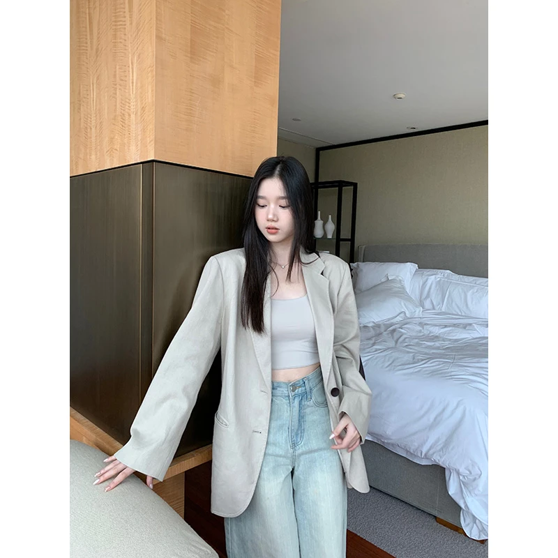 王少女【清清】灰杏色西装外套秋季气质宽松韩版小西装A24472S43