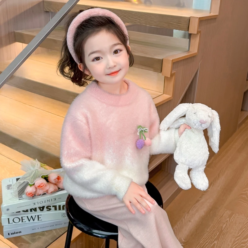 女童毛衣秋冬款2024新款洋气儿童加厚针织衫女宝宝冬季百搭打底衫