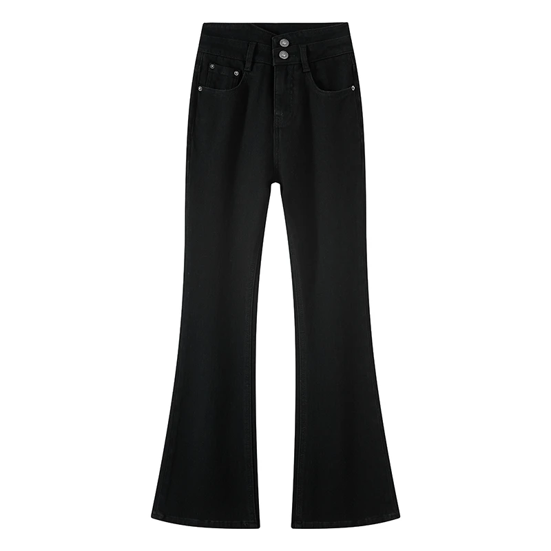 四面弹微喇叭牛仔裤女春夏高腰排扣新款2024秋季显瘦显高时尚外穿