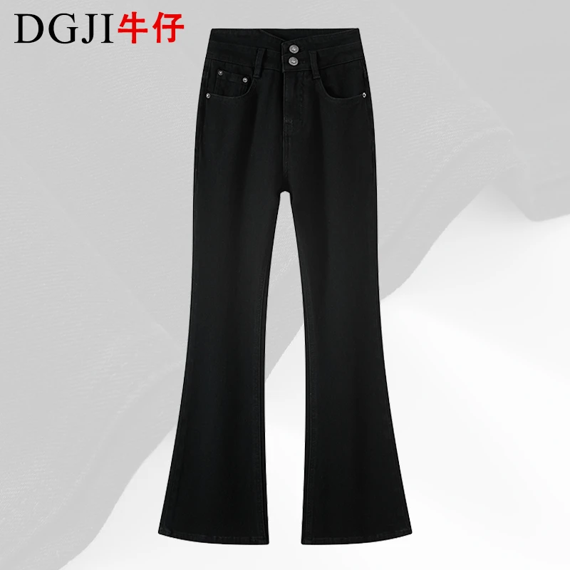 春夏高级黑色微喇叭牛仔裤女高腰弹力排扣2025新款显瘦时尚百搭