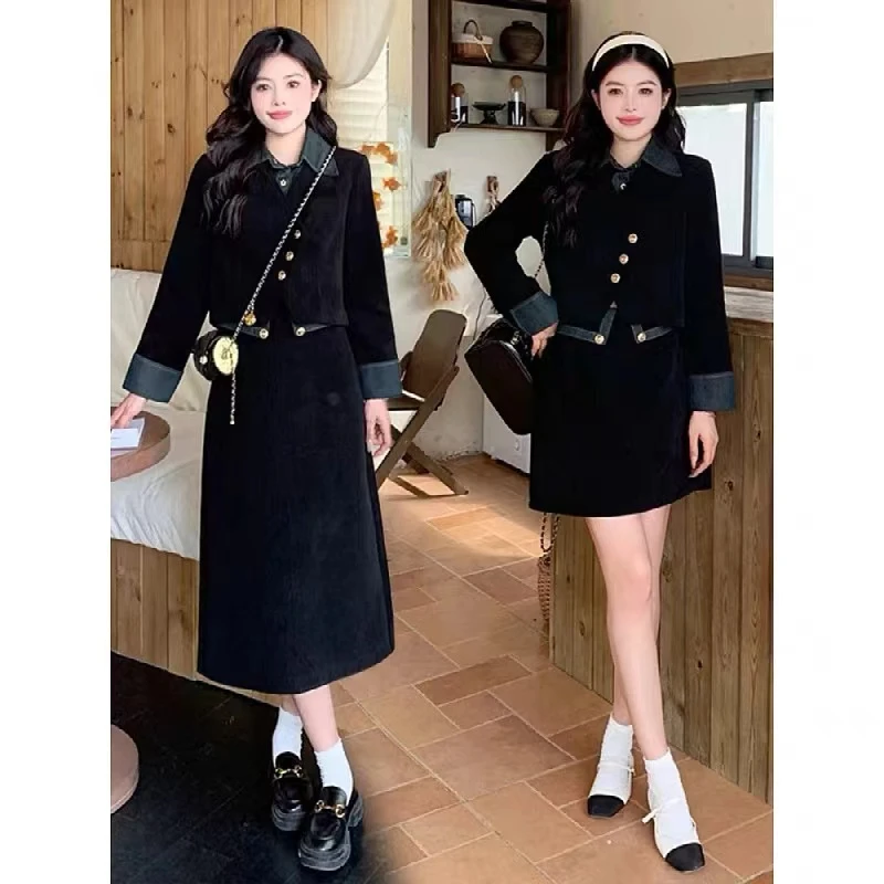 大码女装高级感套装裙秋季法式赫本风上衣胖MM显瘦半身裙子两件套