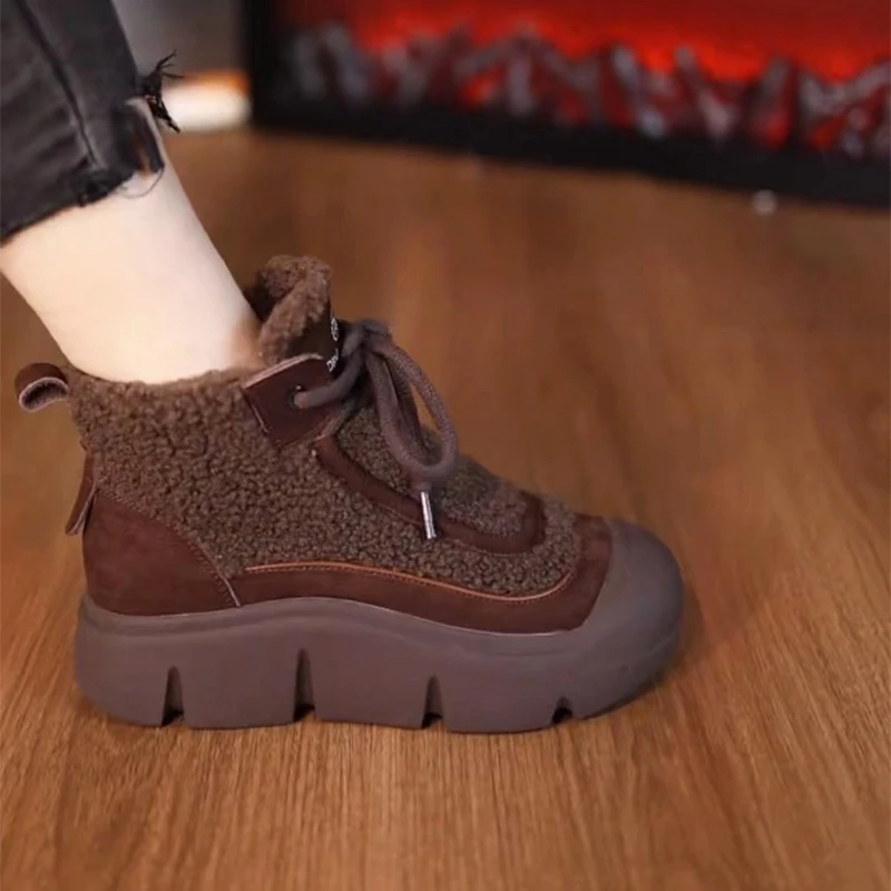 马丁靴厚底雪地靴女2025年冬季新款加绒保暖高帮鞋子休闲妈妈棉鞋