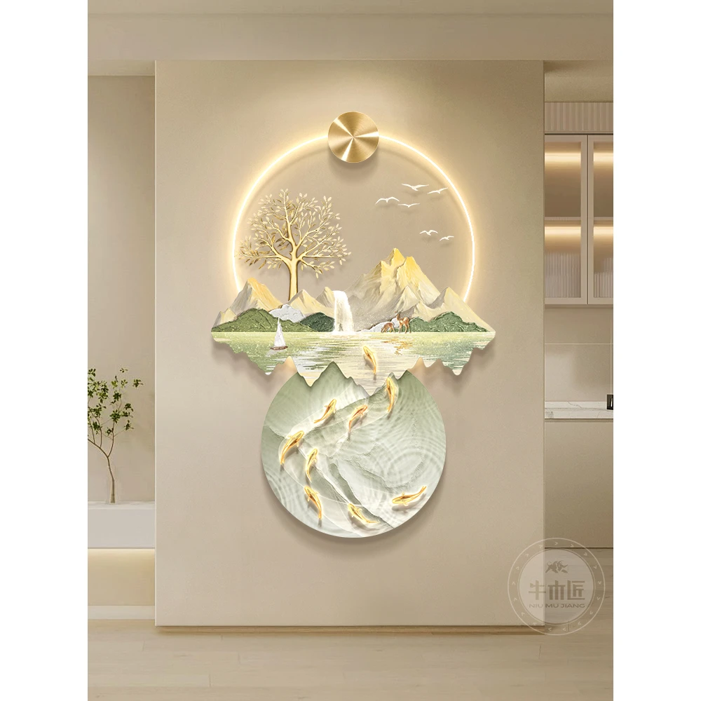 日照金山奶油风玄关装饰画高级感过道走廊尽头挂画入户门肌理壁画