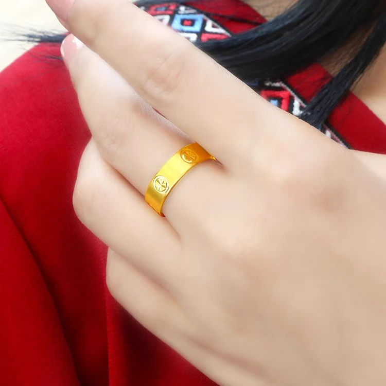 足金999米字拉丝戒指时尚轻奢黄金戒指男女同款情侣对戒男士经典