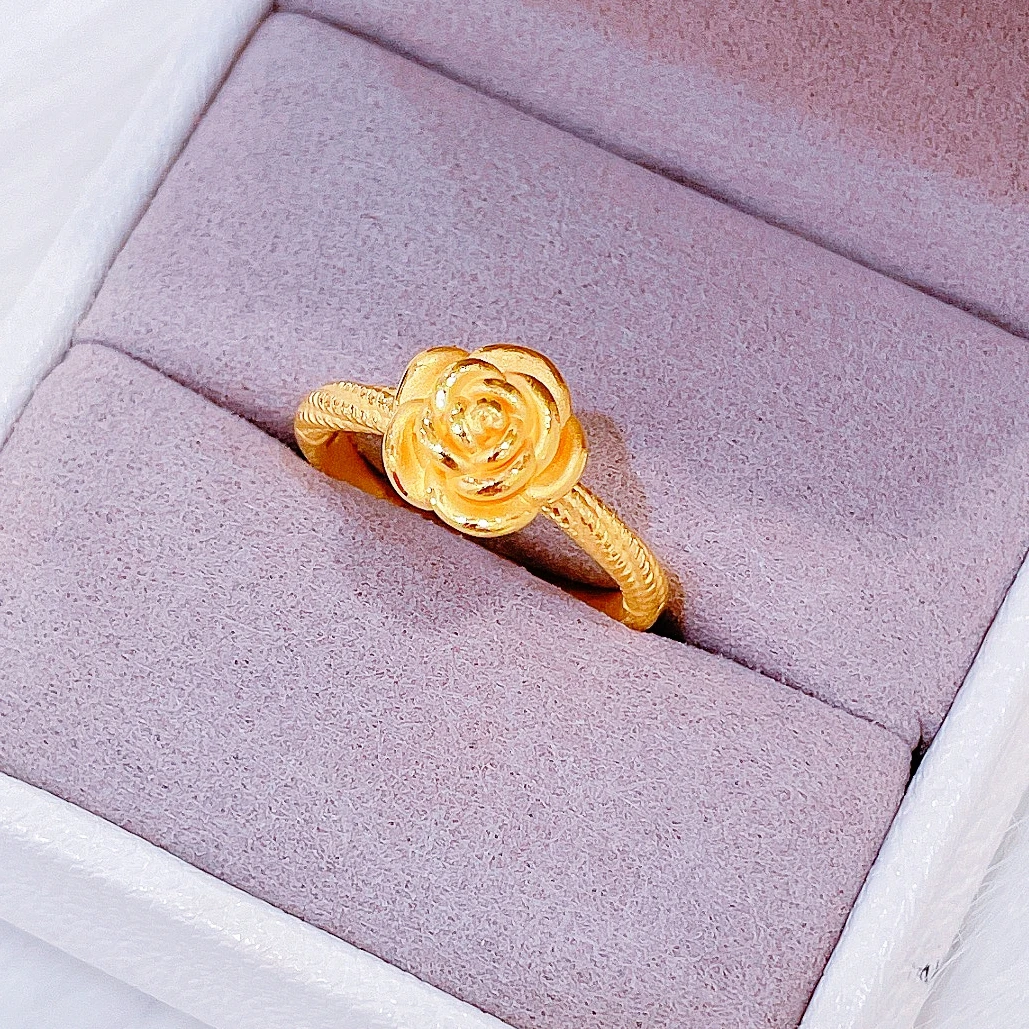 足金999玫瑰戒指简约时尚轻奢黄金戒指ins风玫瑰花礼物