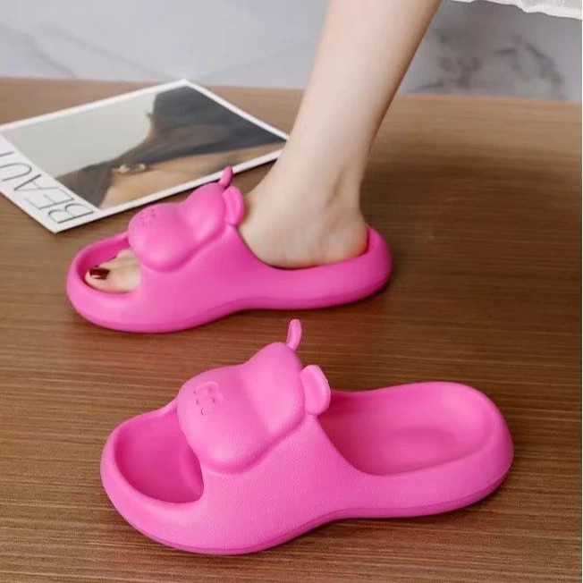 【刘叮咚女鞋】个性幸运卡通熊立体耳朵浴室ins女外穿居家拖鞋