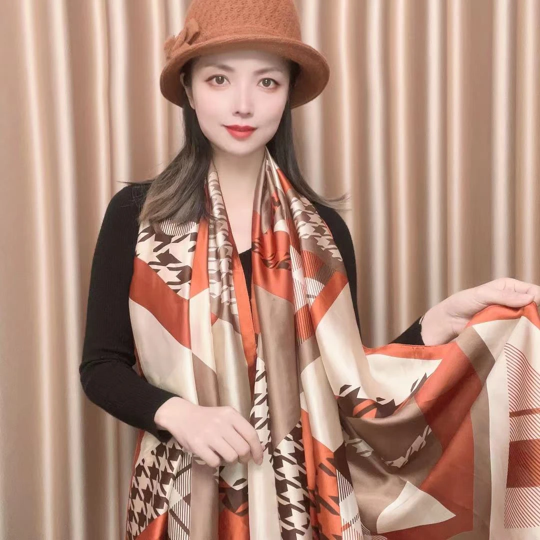 385 时尚百搭优雅薄款长方形洋气90*180长巾丝巾气质