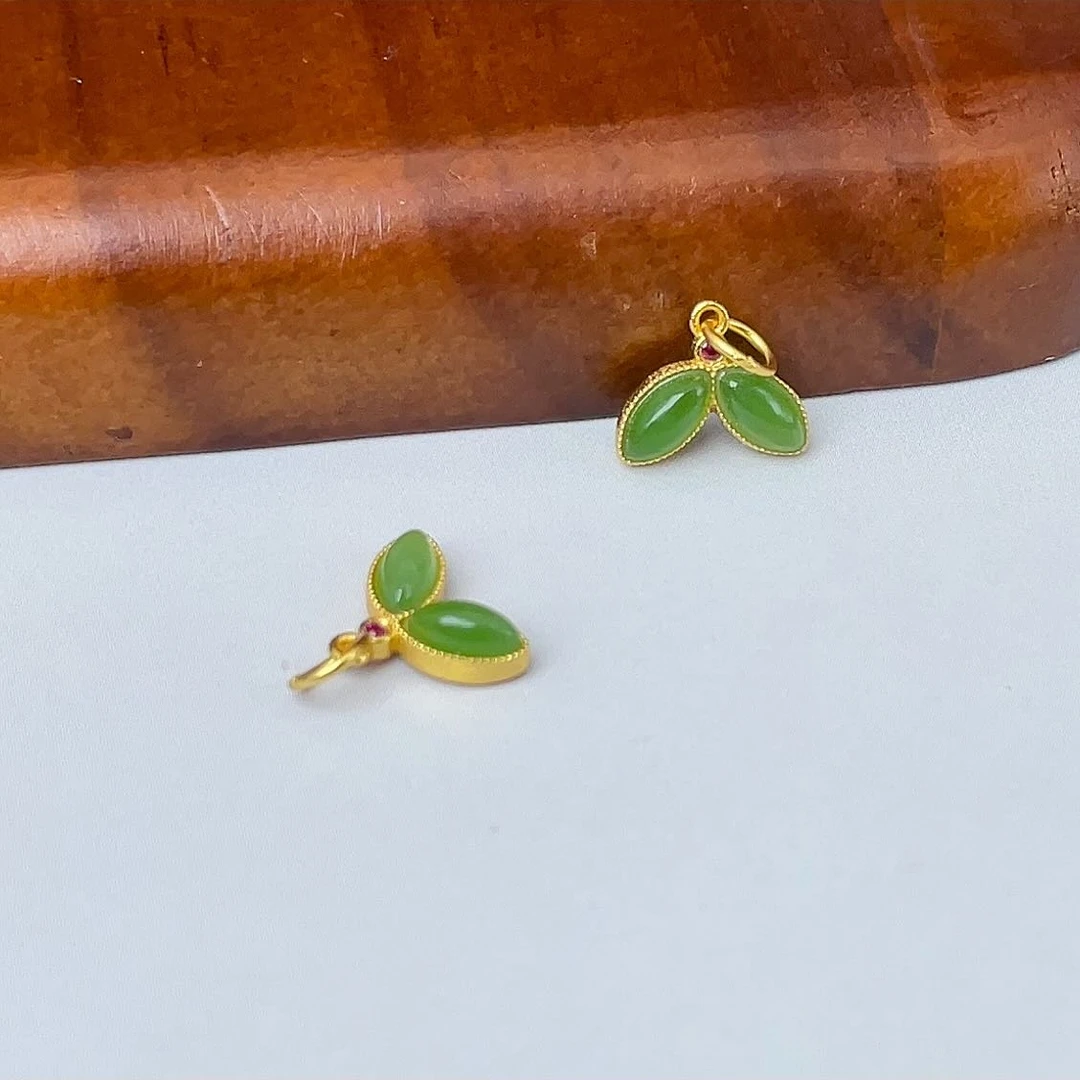 925银【糖宝珠宝】B167 和田碧玉美人鱼尾小滴流精致配件10.5*12mm