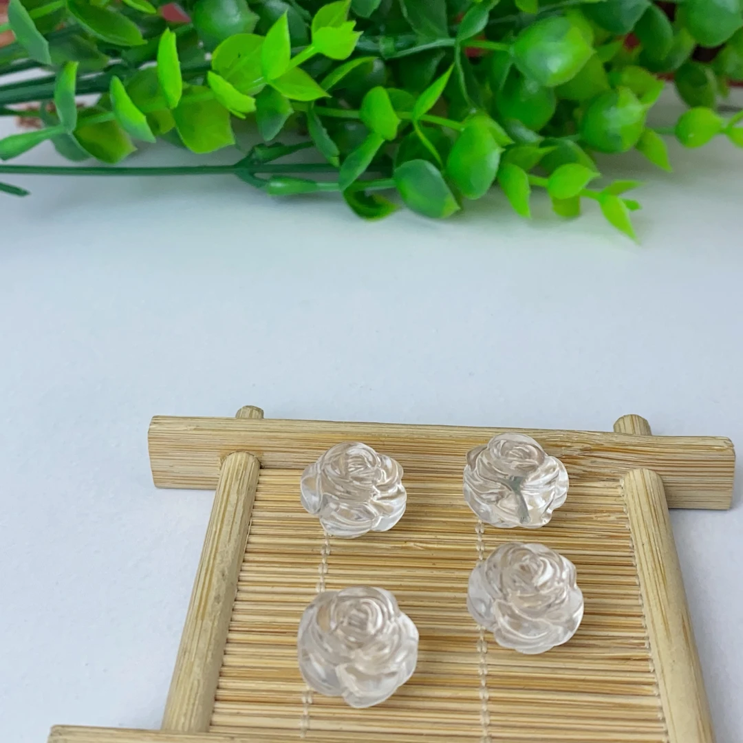 【糖宝珠宝】A201白水晶牡丹花通孔款雕刻手串配件DIY配饰时尚百搭