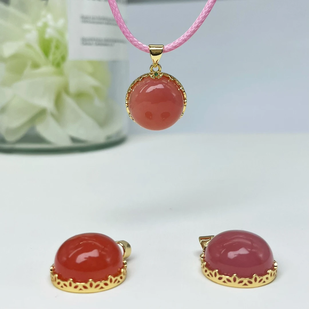 【萌宝饰品】A164盐源玛瑙圆形饱满蛋面镶嵌吊坠款DIY配饰17*8.8mm