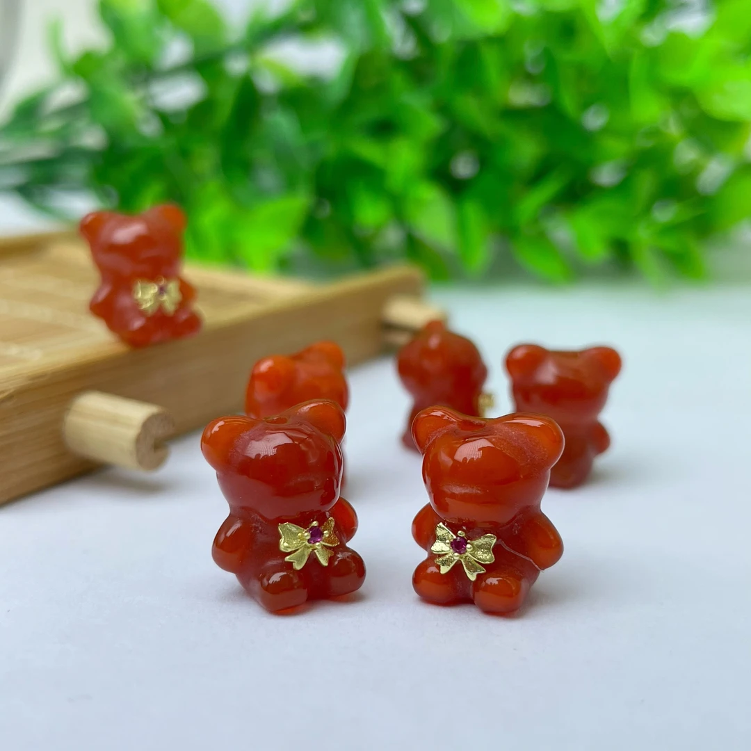 【萌宝饰品】A97天然玛瑙可爱小熊蝴蝶领结通孔DIY配饰约13.5*12mm